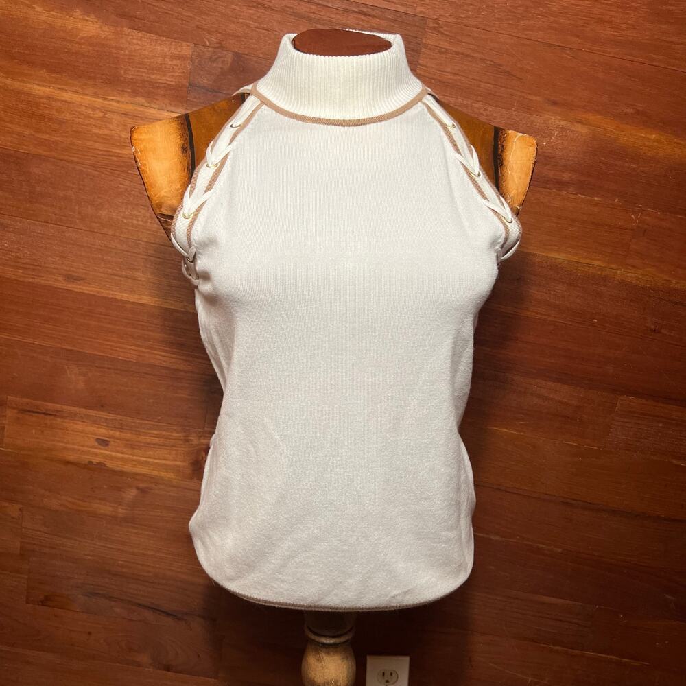 VINTAGE Y2K Caché Sleeveless Accent High Neck Knit TankTop Braided Medium